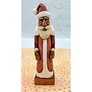 Hand Carved Wood Santa Figure by Meek‎ 6" Folk Art Primitive Christmas Carving